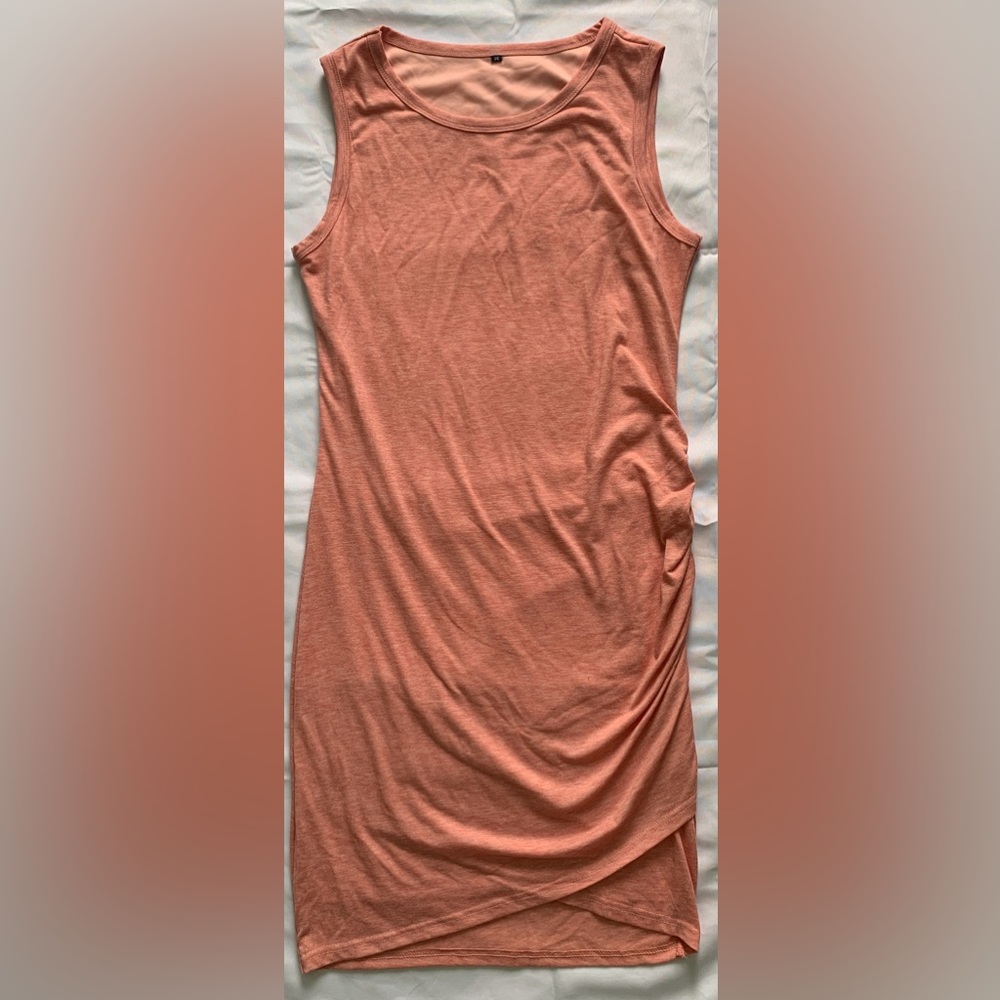 Salmon colored Sleeveless Tank Mini Dress